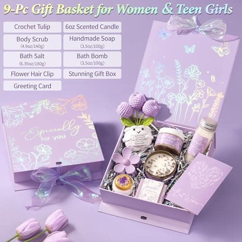 Spa Gifts for Women Bath Gift Set, Lavender Relaxing Spa Gift Baskets Home Bath Set Self Care Kit Care Package Thank You Christmas Birthday Gifts for Women Mom Her Friend Sister Teen Girl Wife Grandma