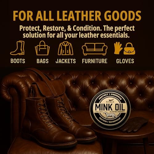 Eagle 4-in-1 Mink Oil Leather Conditioner Kit – 3.52oz Waterproof Paste with Horsehair Brush, Sponge & Microfiber Cloth – Leather Cleaner & Protector for Boots, Shoes, Jackets, Saddles & Bags