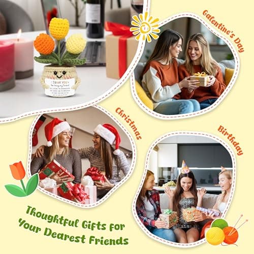 OASSIE Christmas Thank You Gifts for Women Friends - Thank You for Being A Friend Emotional Support Crochet Tulip with Card - Birthday Gifts for Women Friendship, Friend Gift for Coworker Sister