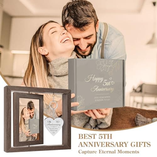5 Year Aniversario Gift for Her 5yr Anniversary Picture Frame Wood Gifts for 5th Anniversary Wedding Photo Frames Gift for Wife 5 Year Anniversary Decorations for Couple Wedding Anniversary
