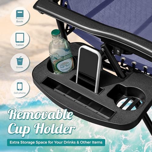 Homall Zero Gravity Chair Patio Folding Lawn Outdoor Lounge Gravity Camp Reclining Lounge Chair with Cup Holder Pillows for Poolside Backyard and Beach Set of 2 (Blue)