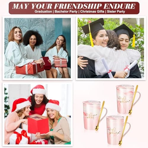 Hushee Hushee 3 Sets Friendship Gifts Friendship Mug for Best Friend Pink Mug Sisterhood Gifts for Christmas BFF, 12 oz