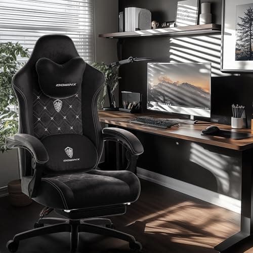Dowinx Gaming Chair with Heated Massage Lumbar Support,Big and Tall Fabric Gaming Chairs for Adults with Footrest, Ergonomic Computer Game Chair with Poket Spring Cushions, 350lbs, Black