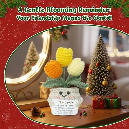 OASSIE Christmas Thank You Gifts for Women Friends - Thank You for Being A Friend Emotional Support Crochet Tulip with Card - Birthday Gifts for Women Friendship, Friend Gift for Coworker Sister