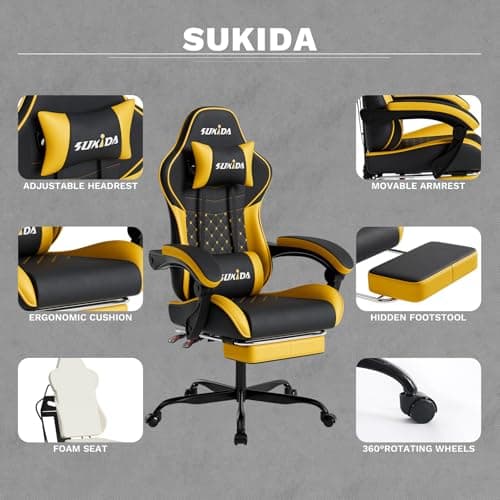 Ergonomic Video Gamer Chairs Gaming Computer Chair Gamer Chairs for Adults Massage Lumbar Support Swivel Height Adjustable Headrest Backrest