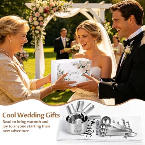 Wedding Gifts for Couples 2026, Bridal Shower Gifts for Bride to Be, Engagement Gift for Newlyweds, Bride Gift, Mr and Mrs Measuring Cups and Spoons Set with Dish Towel B0GTPW413P