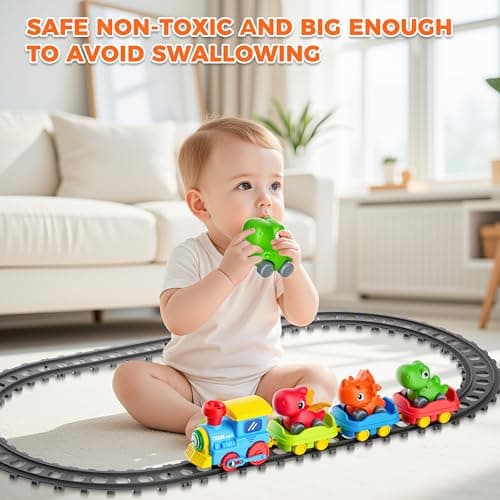 Train Set for Toddlers w/Steam, Music & Lights - Electric Train Toys for Kids w/Tracks Accessories, Including 3 Dinosaur Car and 3 Trailer; Gifts for 1-3 4 5 6+ Years Old Boys Girls