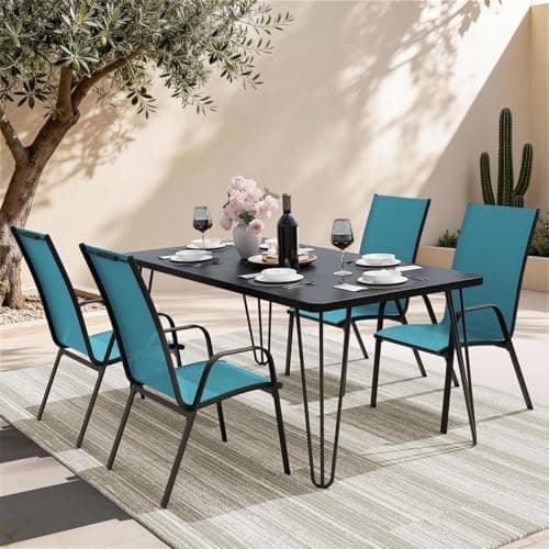 JEAREY Patio Dining Chairs Set of 4, Outdoor Stackable Dining Furniture Set, All Weather Dining Set for Lawn, Garden, Backyard, Poolside, Peacock Blue