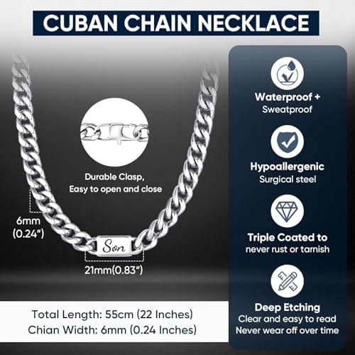 MEALGUET Stocking Stuffers 2025 Idea for Teen Boys Brother Son Grandson Love You Forever Engraved Stainless Steel Cuban Link Chain Necklace for Men Curb Chains Necklaces Jewelry Gift with Card