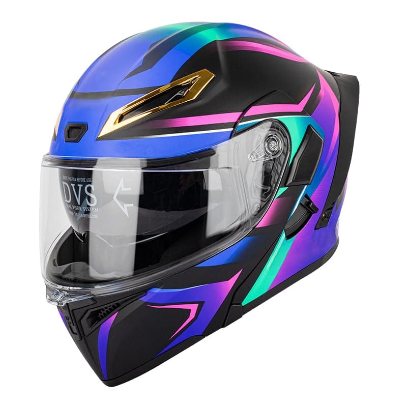 Womens Motorcycle Helmet with Bluetooth - DOT Modular Motorcycle Helmets with Dual Visor, Flip Up Full Face Purple Helmet with Speaker and Mic