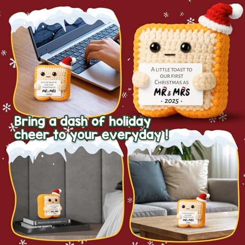 First Christmas 2025 Stocking Stuffer for Boyfriend Girlfriend–Wedding Gifts for Newlyweds Xmas Ornament for Couple Husband Wife – Sentimental Crochet Toast Plush Figure Decoration