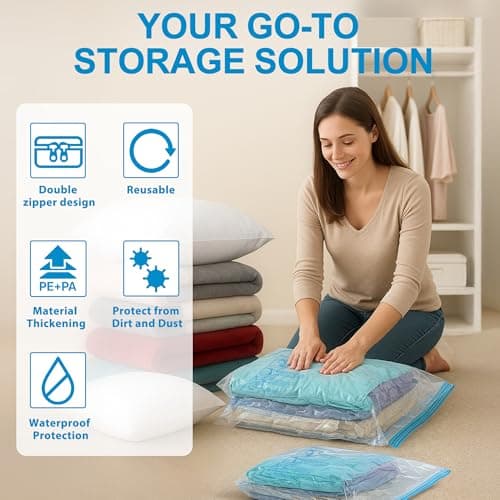 Vacuum Seal Bags for Clothing Travel, 12 Pack Vacuum Storage Bags for Clothes with Portable Electric Pump, Space Saver Bags for Luggage Traveling and Clothing