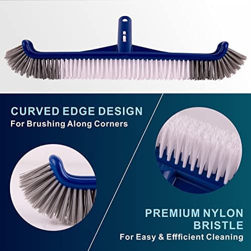 POOLAZA Pool Brush, 17.5'' Pool Brush Head for Inground Pools & Above-Ground Pools, Durable Pool Scrub Brush Fit Standard Pool Pole, Enhanced Pool Brushes for Cleaning Pool Walls with Curved Ends