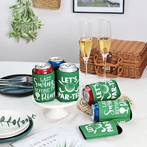 CiyvoLyeen Golf Beer Can Cooler, Bachelor Party Can Sleeves Neoprene Insulator Drink Glasses Cup Holders for Golfer Gifts Wedding Outdoor Activities Supplies Let’s Par-Tee 6PCS