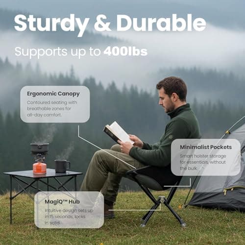 CLIQ ClassiQ 2.0 Camping Chair with Carry Bag - Portable Folding Chair & Bag for Outdoors - Reinforced 400 lb Capacity - Quick-Setup Travel Chair for Camping, Beach & Hiking - Ultimate Grey