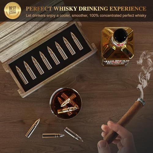 Reusable stainless steel whiskey chillers; birthday, anniversary & Father's Day gifts for men, Dad, husband or boyfriend. 8Pcs Bullet Whiskey Stones, Reusable Metal Ice Cubes, Whiskey Gifts for Men B0DCP33PNX