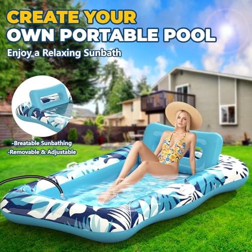 Pool Floats Adult,76" x 48" XL Inflatable Tanning Pool Lounger Float with Pillow,4 in 1 Suntan Tub Sunbathing Raft Floatie Water-Filled Mattress Kids Pool Ball Pit,Perfect for Lake River Party & Relax