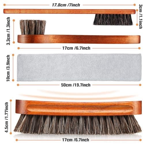 ZJoey 4 Pcs Horsehair Shine Shoes Brush Kit Polish Dauber Applicators Cleaning Leather Shoes Boots Care Brushes Suede Cleaner Brush with Microfiber Shoe Cloth(4 Pcs Style A)