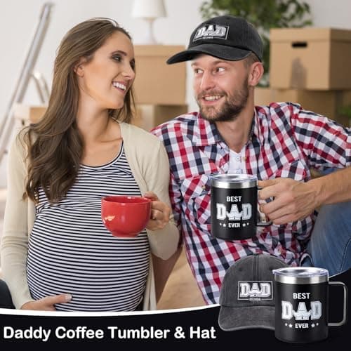 New Dad Gifts Box, 9 Pcs First Time Dad Gifts, Dad to Be Gifts for 1st Time with Tumbler Hat Onesie Socks Keychain for Baby Shower,Unique Kit for Soon to Be or Expecting Father