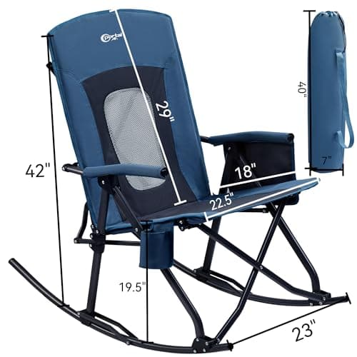 PORTAL Oversized Folding Rocking Camping Chair Portable Outdoor Rocker with High Back Hard Armrests Carry Bag, Supports 400 lbs