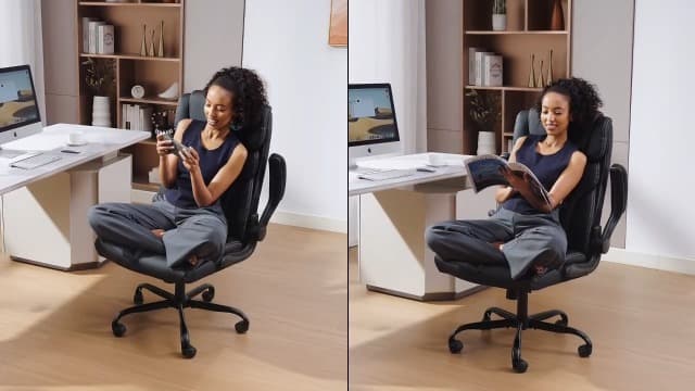 Primy Office Chair, Ergonomic Leather Desk Chair with Flip-up Armrests, Big and Tall High Back Executive Computer & Gaming Chair with Footrest, Comfy Padded, Rocking Function and Lumbar Support(Black)