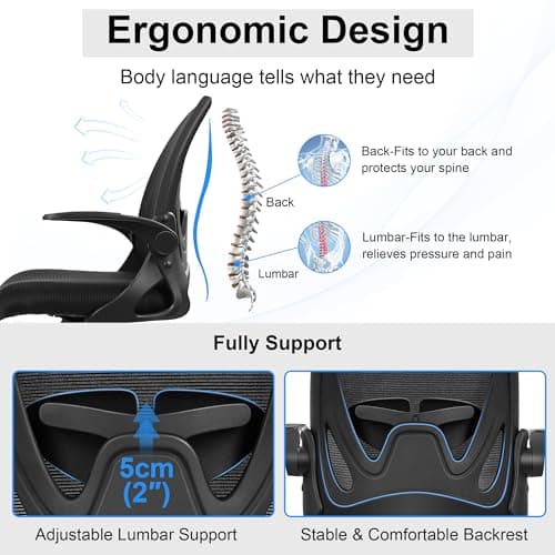 Primy Drafting Chair Tall Office Chair with Flip-up Armrests Executive Ergonomic Computer Standing Desk Chair with Lumbar Support and Adjustable Footrest Ring (Black)