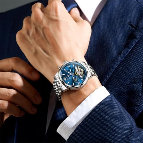 OLEVS Automatic Watches for Men Luxury Skeleton Multi-Function Mechanical Watch Self Winding Date Waterproof Luminous Mens Watch