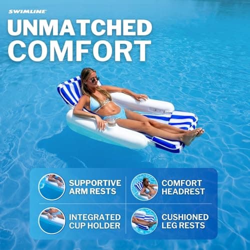 SWIMLINE ORIGINAL 10010M Sunchaser Padded Luxury Lounge Chair Pool Float | Molded Frame & Pontoon Design | Pool Floats Adult | Pool Lounger | Pool Accessories | Pool Chairs and Lounges For In Pool