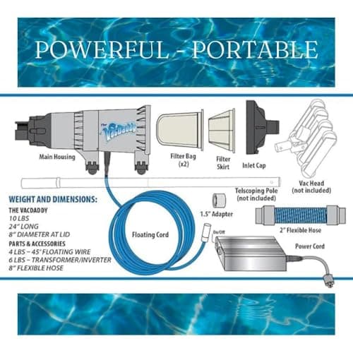 The VacDaddy FAST & POWERFUL Handheld Portable Pool Vacuum NO BATTERY REQUIRED! Cleans pools faster & better. Heavy Duty Professional Power for Residential and Commercial Inground & Above Ground Pools