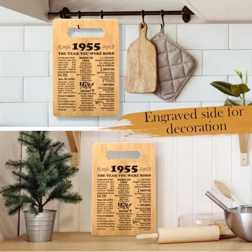 70th Birthday Gifts for Women Men, Happy 70 Year Old Birthday Gift Cutting Board for Her Him, Back In 1955 Birthday Decorations Woman Man Turning 70, 70th Cutting Board Birthday Favor