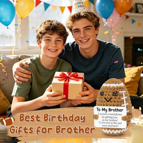 Mini Funny Brother Gifts from Sister Brothers, Positive Birthday Gift for Brother Adult, I Love You Small Cool Cute Football, Handmade Emotional Crochet Gift