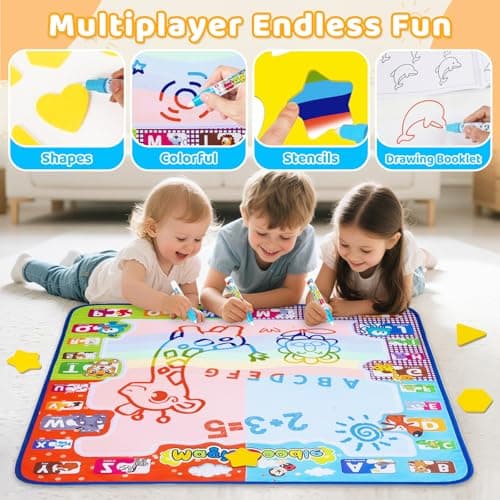 KIZZYEA Toys for 2 3 4 5 Years Old Boys Girls, Water Doodle Mat for Kids, Large Coloring Painting Writing Mat with Neon Colors, Educational Toys Christmas Birthday Gifts for Age 2-4, 3-5 Toddlers