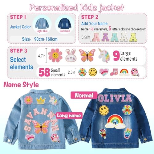 Rryoumisun Personalized Kids Denim Jacket with Names, Custom 1-14 Years Old Girls Boys Spring&Fall Outerwear Jackets B0DDDNW4CR