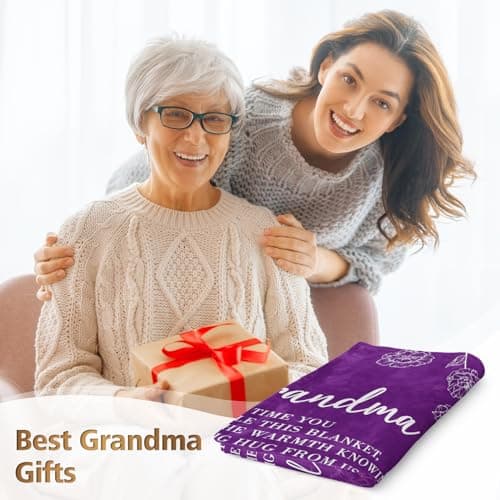 Birthday Gifts for Grandma from Grandkids, to My Grandmother Soft Flannel Throw Blanket for Christmas Mothers Day GiltGlimmer Grandma Gifts, Grandma Floral Blanket 50" x 60", Purple B0CNJQRH77