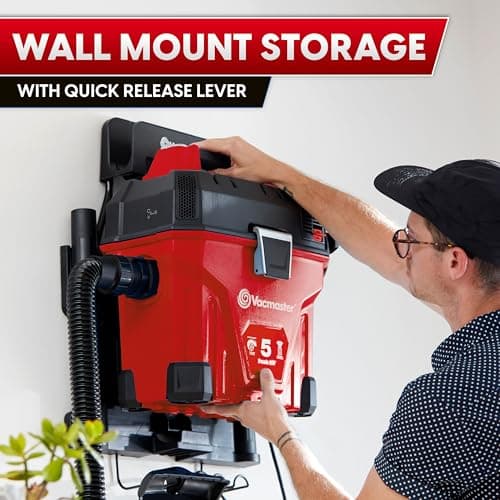 Vacmaster 5-Gallon* 5 Peak HP† Remote Control Wall Mount Wet/Dry Vac – VWMB508 1101