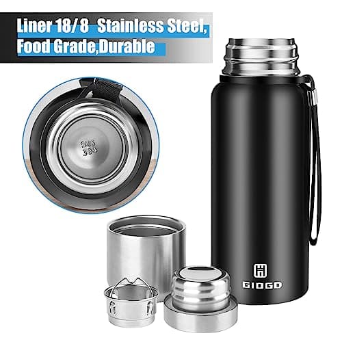 Insulated vacuum Thermo Bottle 500ml/16.9oz with cup Stainless steel coffee bottles for hot and cold drink water flask.(Black,500ml)