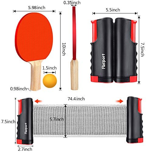 FBSPORT Ping Pong Paddle Set, Portable Table Tennis Set with Retractable Net,Rackets,Balls and Carry Bag for Indoor/Outdoor Games