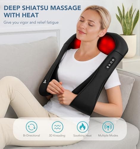 Christmas Neck Massager for Pain Relief Deep Tissue with Heat - Shiatsu Back and Shoulder Massage, Relax Gifts for Women/Men/Dad/Mom/Her/Him/Mothers Day/Fathers Gifts, Plug-in Use for Home Office Car