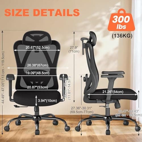 Office Chair Ergonomic Desk Chair,Adjustable Headrest Lumbar Support Computer Chair - Home Office Desk Chairs,300lbs Wide Seat Big and Tall Office Chairs with 3D Armrests, Comfy Desk Chairs (New)
