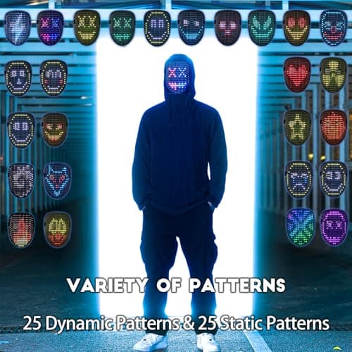 50+ Glowing Patterns for Halloween Costume, Christmas Cosplay, Birthday Party, Adjustable Strap Fits Kids Boys Teens Ages 5+ MOYACA Led Mask Light up Mask Gesture Sensing, Kids Cool Toys Men Boys Gift B09ZY7WY8P