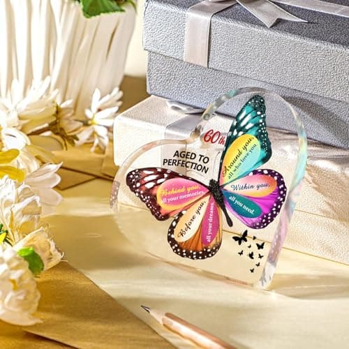 60th Birthday Gifts for Women Men, Acrylic Heart Cake Topper Birthday Decorations Presents, 60 Year Old Bday Gifts for Mom, Aunt, Grandma, Sister, Best Friends, Wife, Her