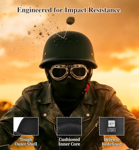 German Style Motorcycle Helmet DOT Approved with Goggles & Mask - Retro Half Helmet with Quick Release Buckle for Motorcycle Motorbike Cruiser, Scooter, Chopper (Adult Men & Women)
