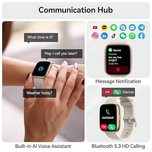 Smart Watch with Alexa Built-in, 1.83" HD Touchscreen Fitness Tracker with Bluetooth Calling, Fitness Watch with Heart Rate/Sleep Monitor/120+ Sports, IP68 Waterproof Smartwatch for Android iOS, Cream