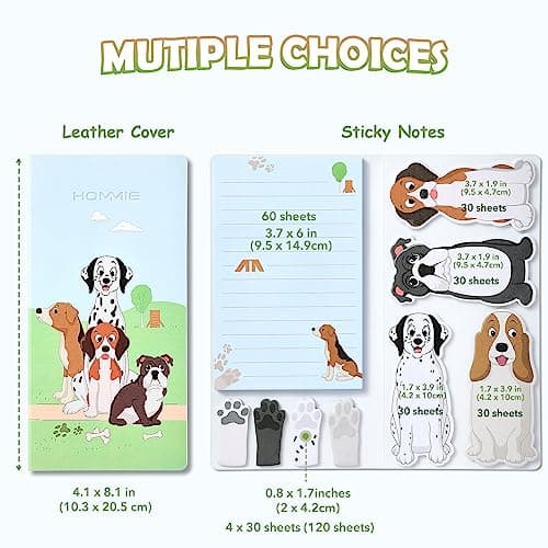 Hommie Dog Sticky Notes Set, Planner Sticky Note Dividers Tabs 300 Sheets, Cute Animals Shape Markers Flags Self-Stick Memo Pads for Dog Lovers Home Office School Supplies B0C5X9KNP4