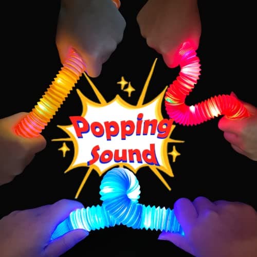 Christmas Glow Sticks Stocking Stuffers for Toddlers-6 PCS Light Up Pop Tube Party Favors Toys Gifts for Kids,LED Bracelet Necklace Accessories,Fun Camping Essentials Games Activities for Boys Girls