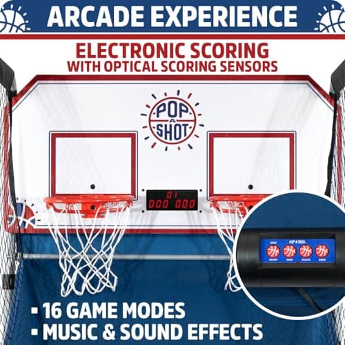 Pop-A-Shot - Home Dual Shot | Arcade Basketball Game for Home | Sensor Scoring Hoop, 16 Game Modes, 7 Balls | Foldable for Easy Storage | Fun for All Players