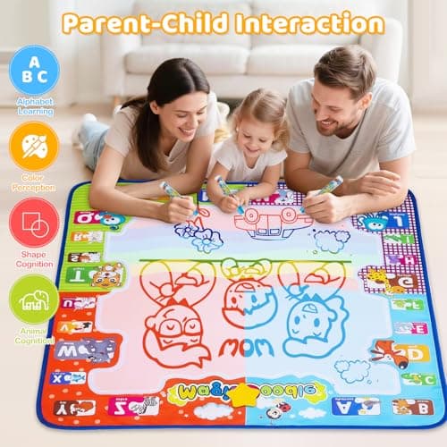 KIZZYEA Toys for 2 3 4 5 Years Old Boys Girls, Water Doodle Mat for Kids, Large Coloring Painting Writing Mat with Neon Colors, Educational Toys Christmas Birthday Gifts for Age 2-4, 3-5 Toddlers