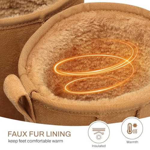 SHIBEVER Women's Snow Boots Winter: Suede Fur Lined Waterproof Anti-Slip Furry Platform Women Ankle Snow Boots