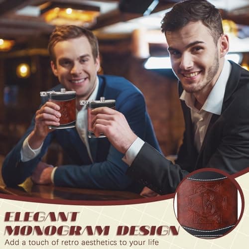 Hip Flask with Funnel, Groomsmen Wedding Birthday Gift Occasions, Custom Whiskey Alcohol Bottle for Dad Grandpa Liquor Baderke Leather 8 oz Flask for Men Groomsmen Gift, Black, Brown, Letter B B0CTTMJWGT