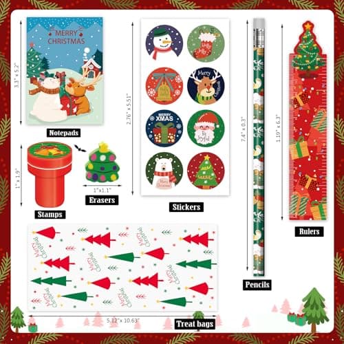 168 PCS Christmas Party Favors for Kids, 24-Pack Christmas Stationery Set for Stocking Stuffers, Christmas-Themed Classroom Gift Exchange Carnival Events Class Reward Gifts and Prizes